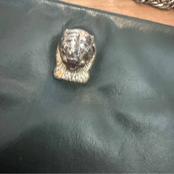 Vintage Ruth Green Leather Panther Cougar Head Purse Handbag Chain Silver - Picture 3 of 6
